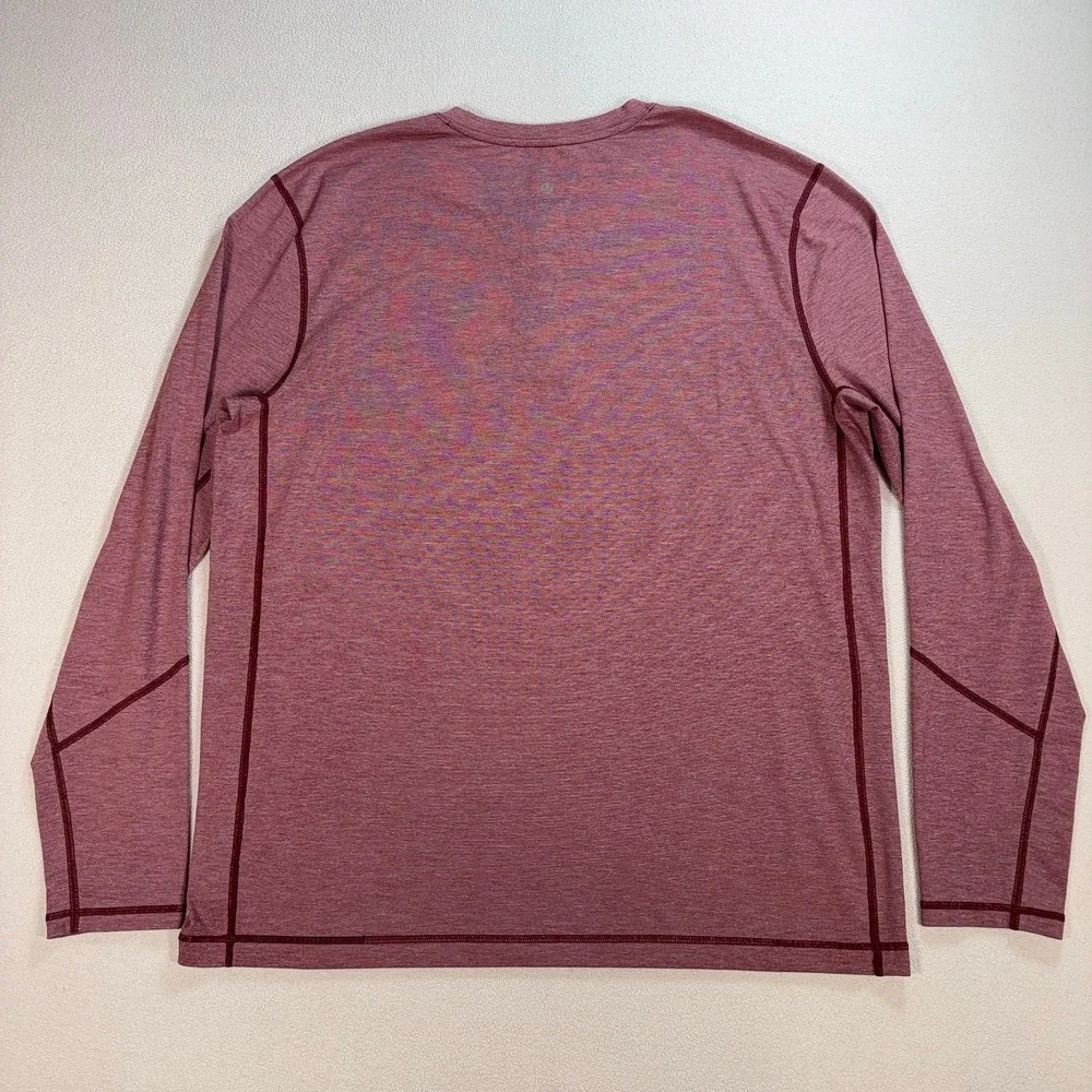 Lululemon T.H.E. HenleyShirt Men's 2XL* Heathered Rosewood Red Logo *SMALL HOLE* - Picture 2 of 16